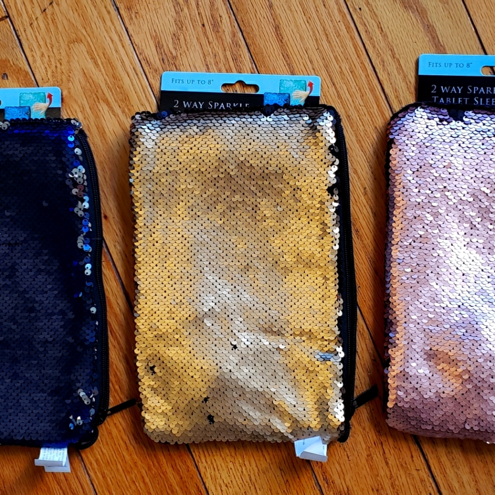 3 NEW 2-Way Sparkle Tablet Sleeve Holds Up to 8" Pouch Purse Bag Zipper